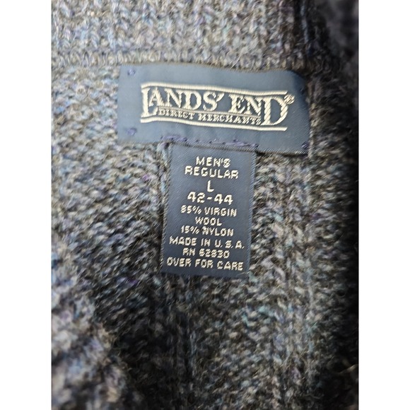 VTG Lands End Wool Sweater Men's Large Blue Shawl Collar Chunky Fisherman USA - Picture 4 of 8